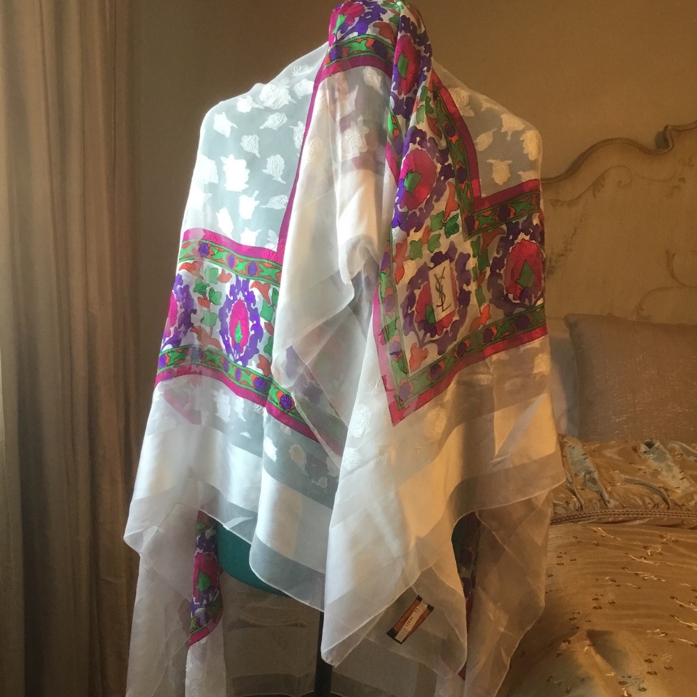 Yves Saint Laurent YSL silk scarf 53”-53” France